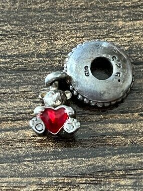 925 Sterling Silver Bear with Heart Slide Bead Charm for Bracelet or Necklace